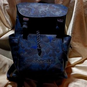 Coach Men's League Flap Grained Leather Graffiti Camo Backpack Blue/Black